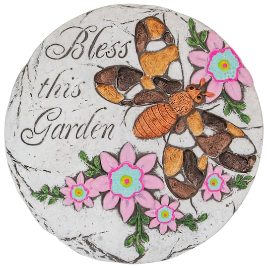 10&#x22; Bless this Garden Outdoor Floral Garden Stone